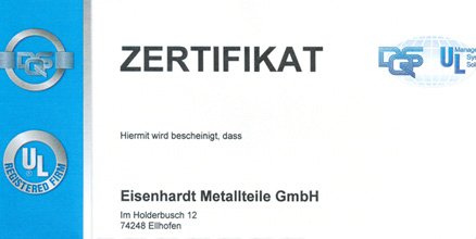 Zertifiziert – Eisenhardt Metallteile GmbH